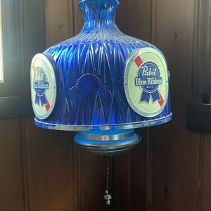 Perhaps blue ribbon, vintage hanging lamp